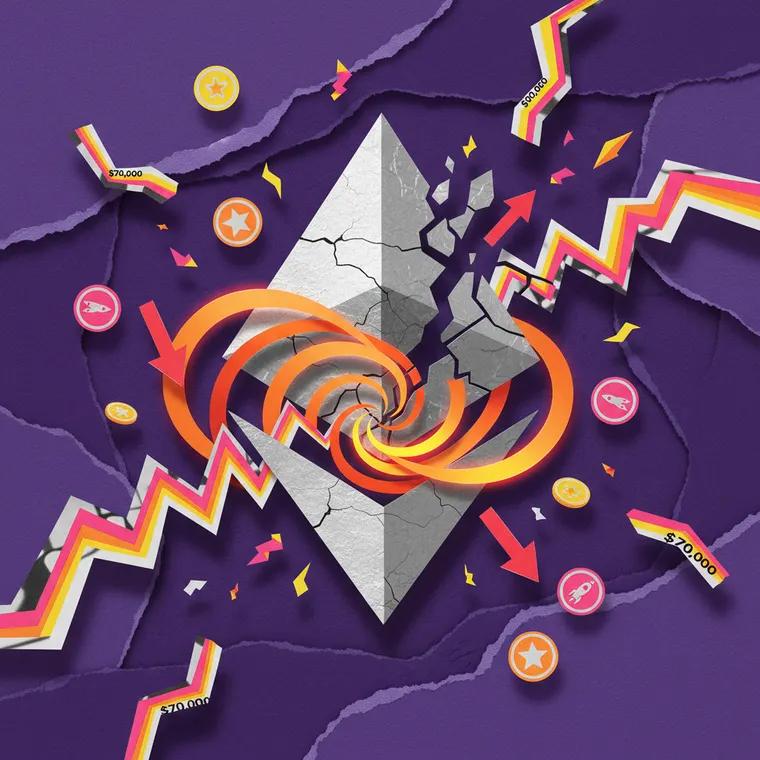 이더리움 데스 스파이럴 하락 공매도 위기 페이퍼컷 콜라주 일러스트레이션