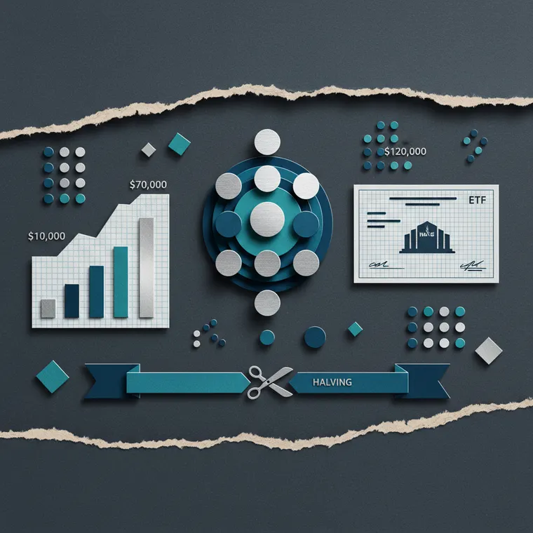 폴카닷 DOT 토크노믹스 혁명과 ETF 상장을 표현한 페이퍼컷 콜라주 일러스트레이션