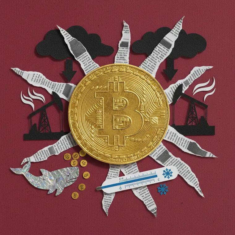 비트코인 공포탐욕지수 극단적 공포 속 $70K 지지선 유지를 표현한 페이퍼컷 콜라주 일러스트