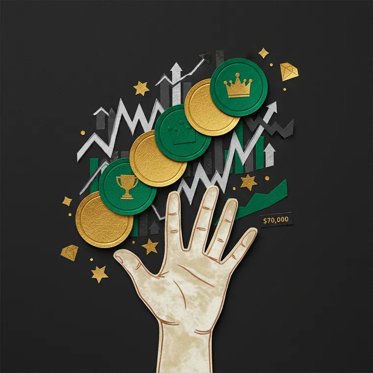 극단적 공포장에서 주목할 알트코인 TOP 7을 상징하는 페이퍼컷 콜라주 일러스트레이션