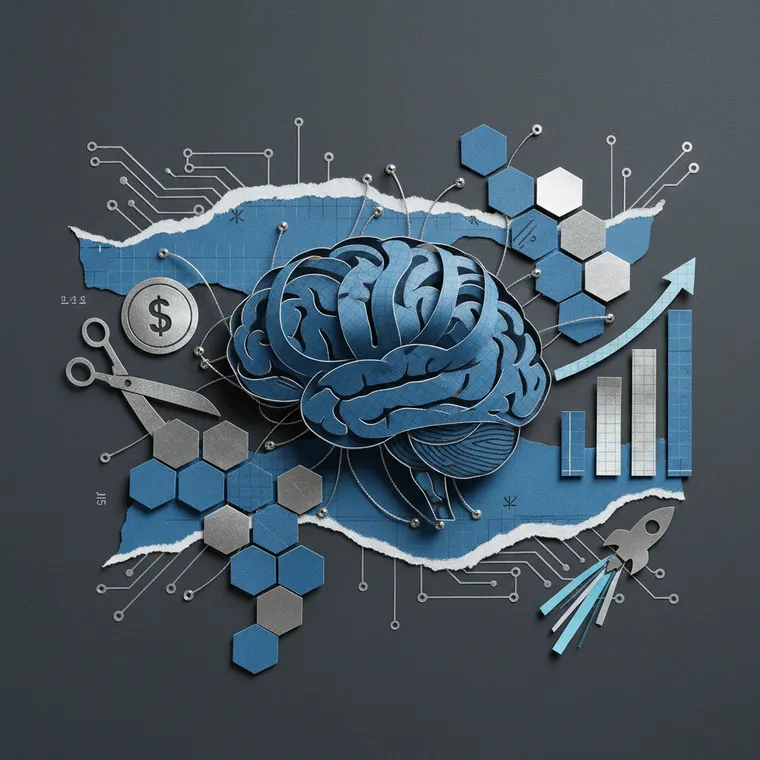 비트텐서 TAO 가격 급등과 AI 분산 네트워크 서브넷 생태계 성장을 상징하는 페이퍼컷 콜라주 일러스트