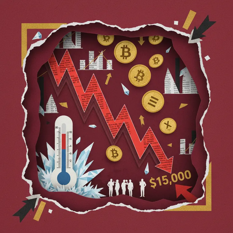 공포탐욕지수 극단적 공포를 상징하는 하락 차트와 비트코인 일러스트레이션