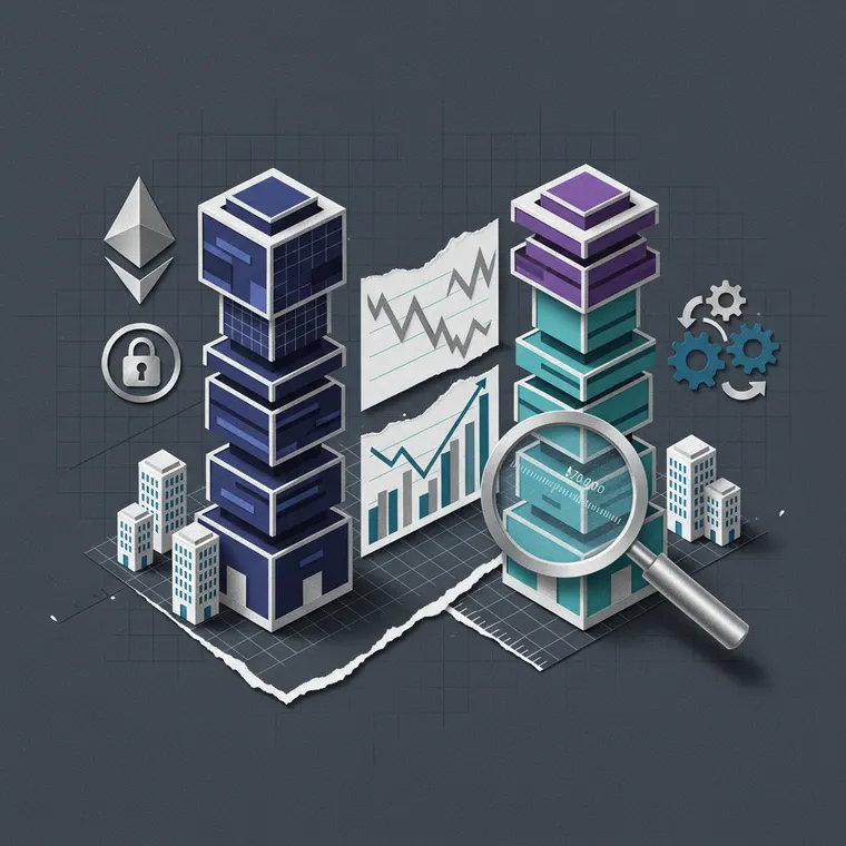 이더리움과 솔라나 L1 블록체인 비교 분석을 나타내는 페이퍼컷 콜라주 일러스트레이션