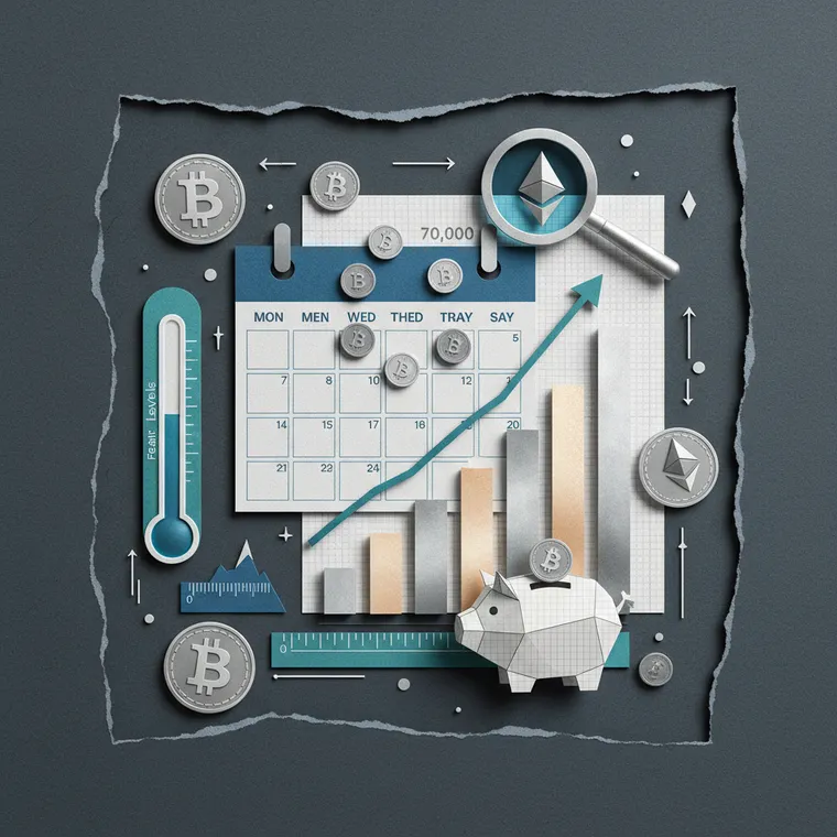 암호화폐 적립식 투자 DCA 전략을 상징하는 페이퍼컷 콜라주 일러스트레이션