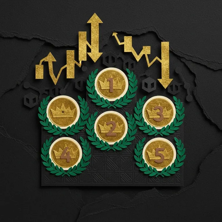 2026년 4월 알트코인 추천 TOP 5 하락장 저점 매수 코인 선별 페이퍼컷 콜라주 일러스트레이션