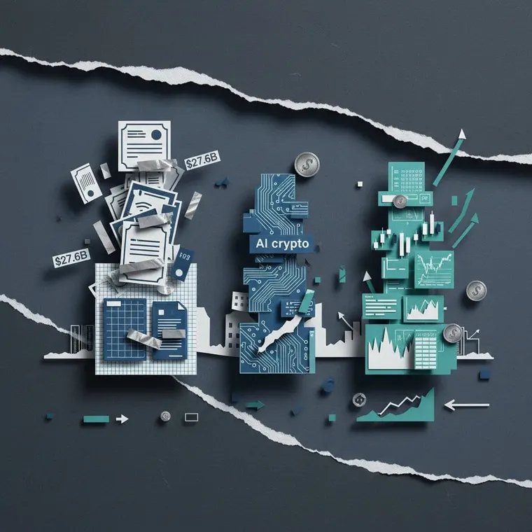 2026년 크립토 메가 내러티브 RWA AI 탈중앙 파생상품 섹터 심층 분석 페이퍼컷 콜라주 일러스트레이션