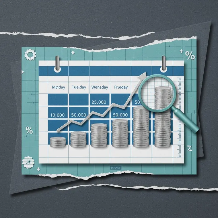 암호화폐 DCA 분할매수 적립식 투자 전략 달력과 코인 성장 페이퍼컷 콜라주 일러스트레이션