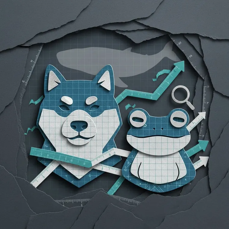 도지코인 시바이누 페페 밈코인 2026년 4월 고래 매집 기술적 분석 RSI 다이버전스 반등 신호 페이퍼컷 콜라주 일러스트레이션