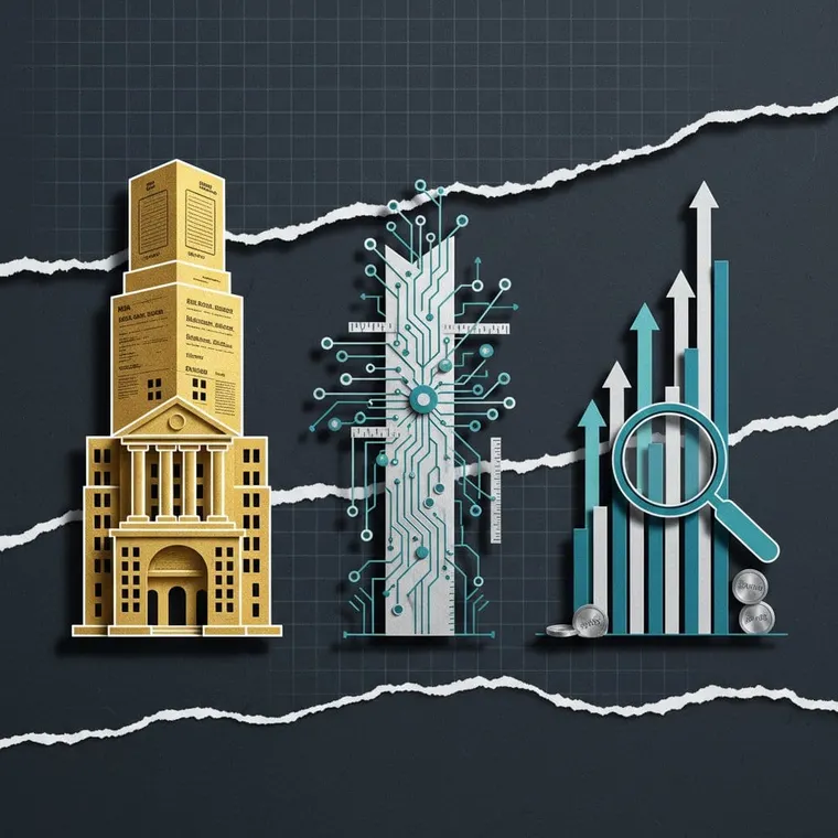 2026년 크립토 3대 메가 내러티브 RWA 토크나이제이션 AI 크립토 탈중앙 파생상품 페이퍼컷 콜라주 일러스트레이션