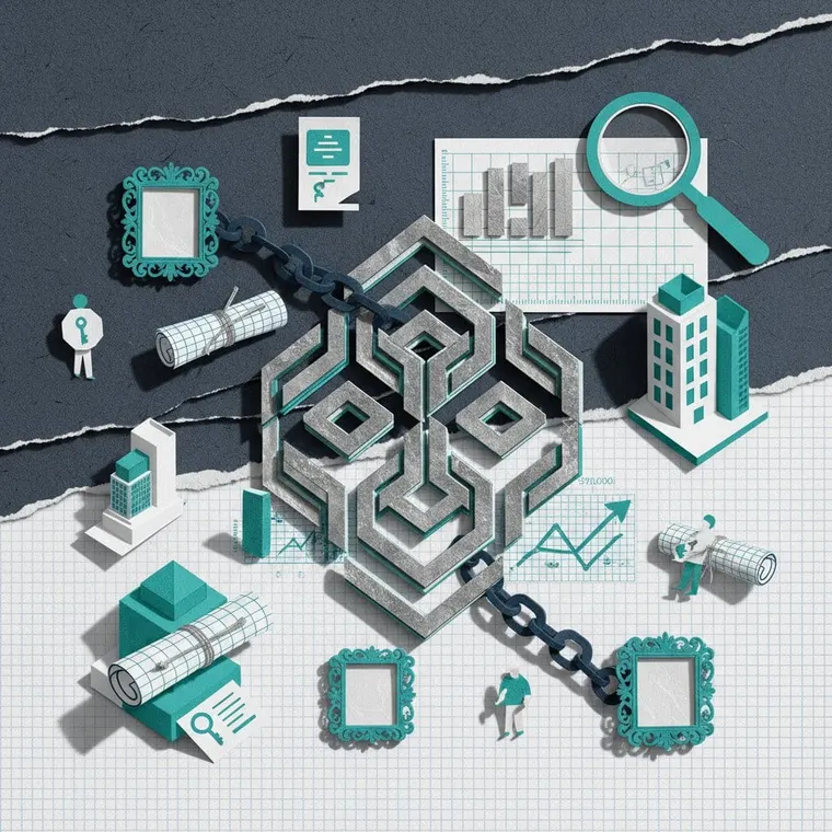 RWA 실물자산 토큰화 블록체인 부동산 채권 미술품 투자 가이드 2026 페이퍼컷 콜라주 일러스트레이션