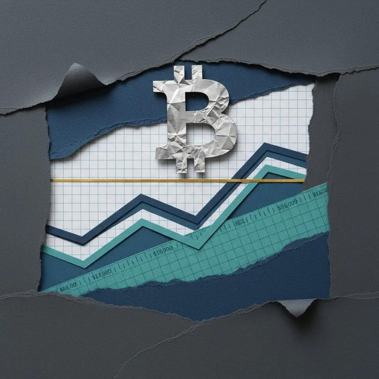 비트코인 반감기 2년 차 RSI MACD 기술 분석 차트 $80,646 저항선 돌파 시나리오 페이퍼컷 일러스트레이션