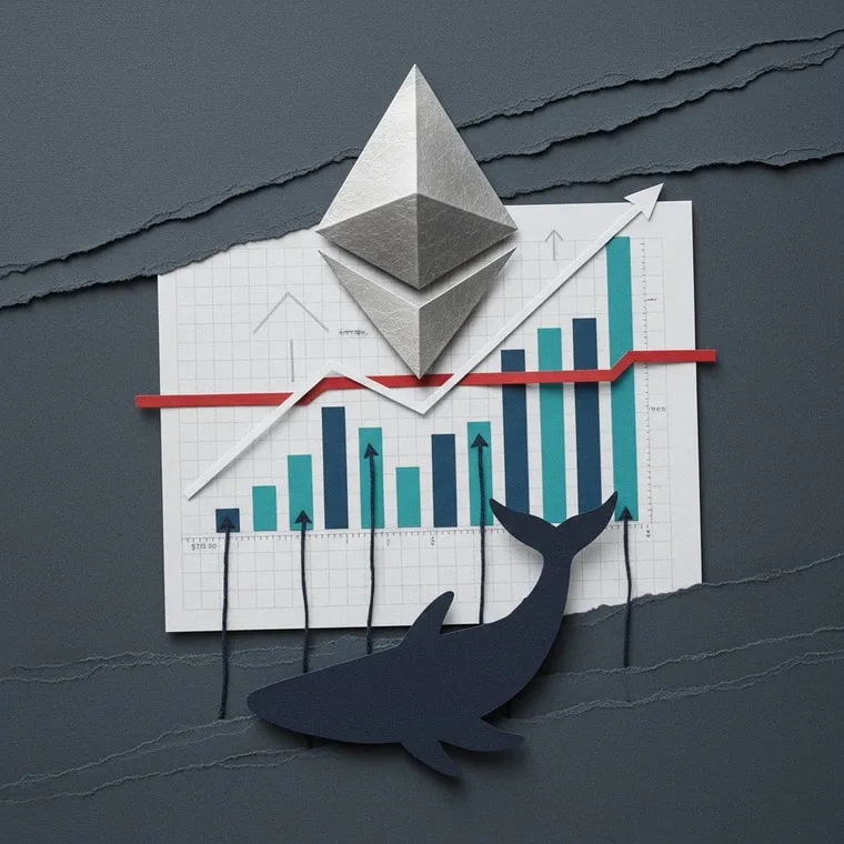 이더리움 ETH 가격 분석 2026년 5월 기술적 지표 고래 매집 온체인 데이터 저항선 돌파 페이퍼컷 콜라주 일러스트레이션