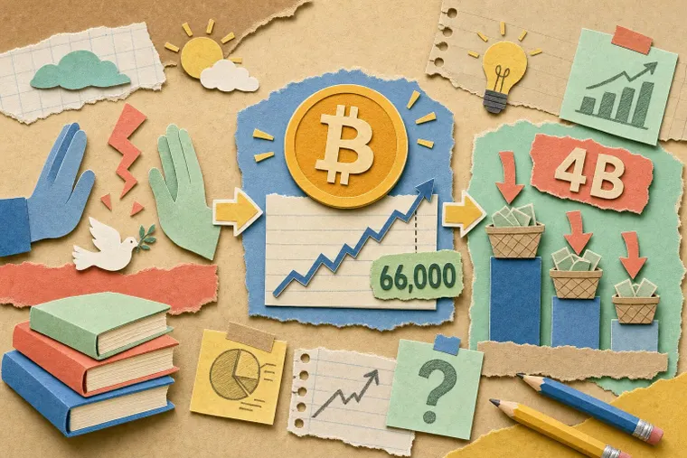 A ceasefire sent BTC above $66K. $4 billion left ETFs anyway.