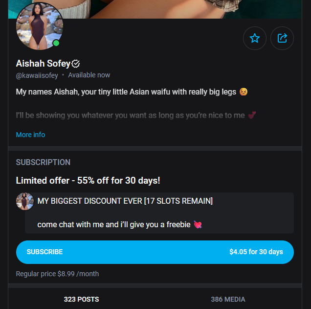 OnlyFans subscription discount strategy example - 55% off limited offer with urgency and freebie CTA