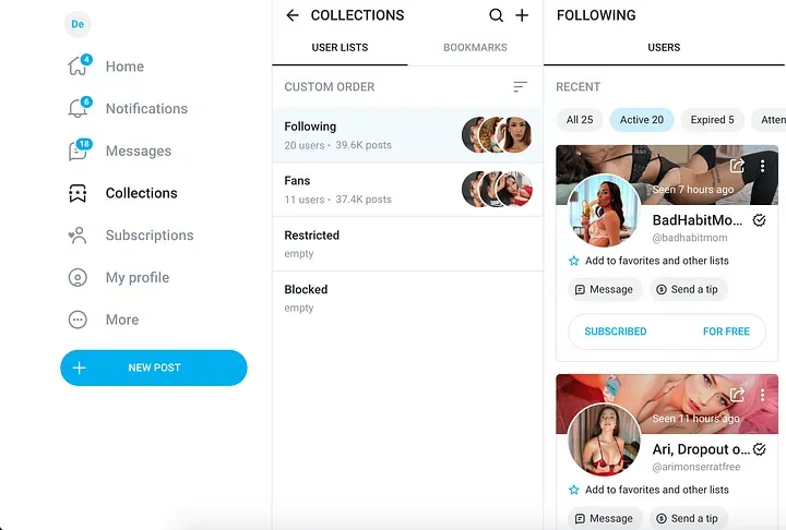 OnlyFans subscriptions following list - active subscriptions expired and free accounts overview