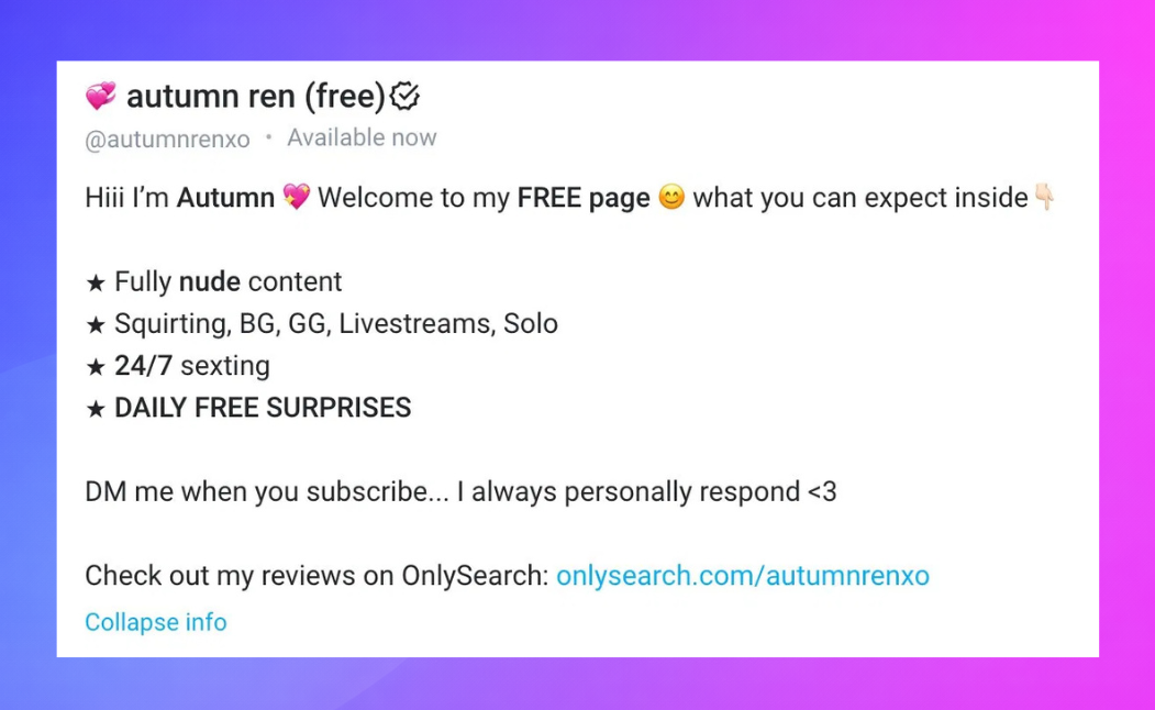 OnlyFans GFE bio example