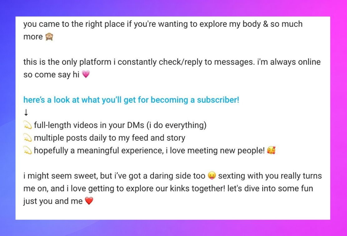 OnlyFans GFE bio example