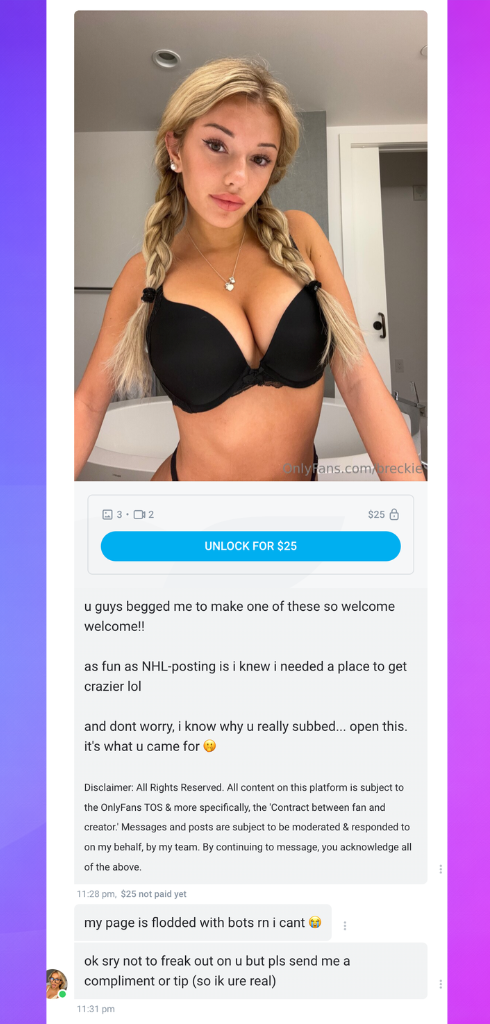 OnlyFans welcome message example with PPV