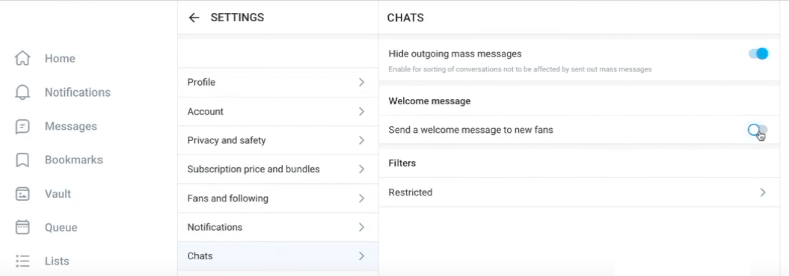 OnlyFans welcome message settings