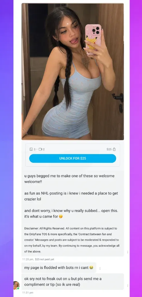 OnlyFans welcome message example with PPV