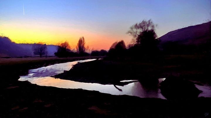 CJB original digital artwork of the Teme river at dusk