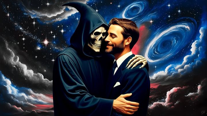 cjb digital artwork showing a man being held by the reaper
