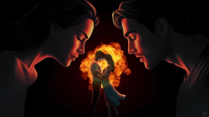 CJB artwork for soulfire poem and song of two lovers holding each other