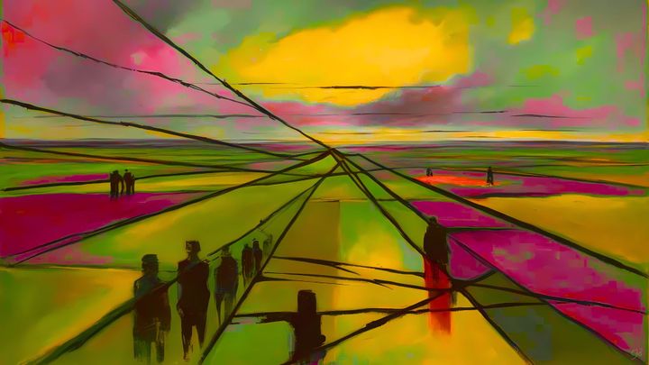 CJB ABSTRACT ART PEOPLE STANDING LOOKING AT SHAPES