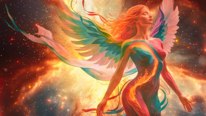 beautiful woman standing in the universe