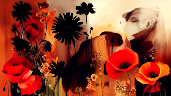 cjb art of abstract woman and flowers scene chaotic