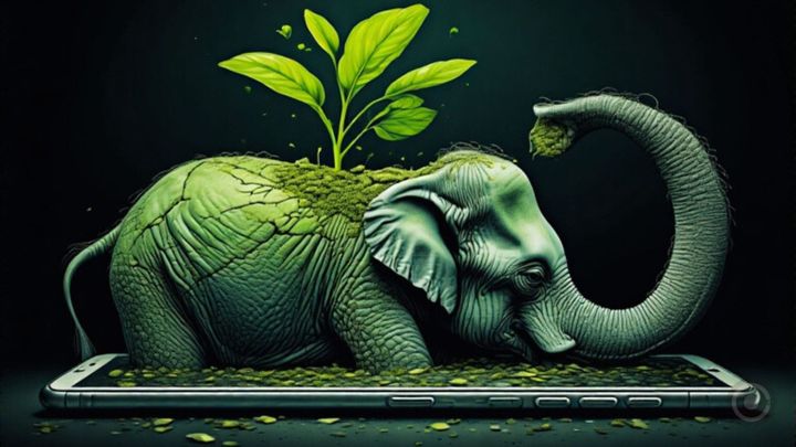 elephant and plant on a smartphone cracked