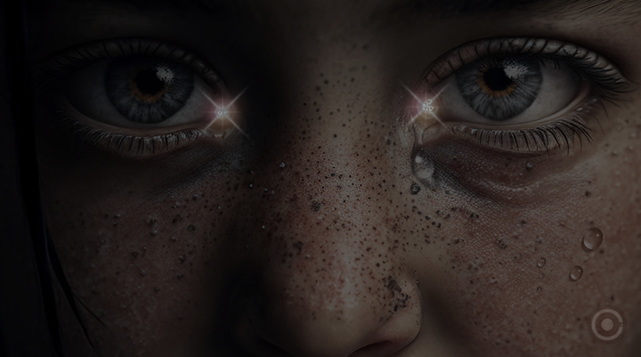 childs eyes with tears