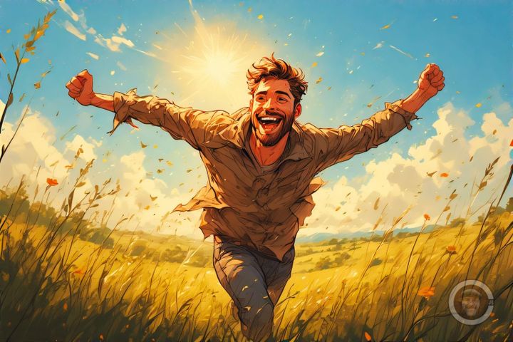 man running wild and free in countryside