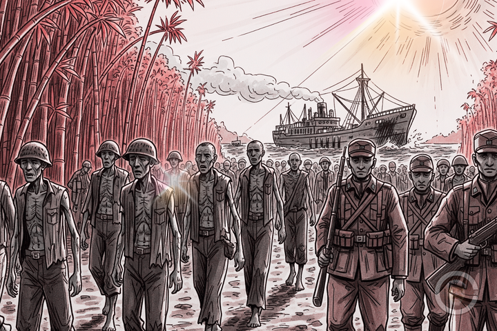 jap pows ww2 being marched in the sun