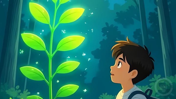 boy staring at glowing seedling