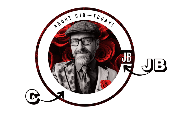 Image of the rose background CJB face logo explaining it shows the CJB wording in its circle