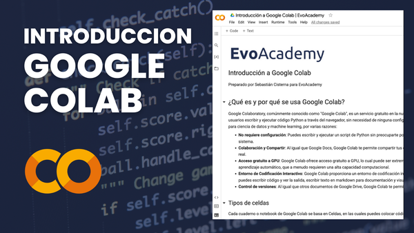 Imagen de portada para el articulo Introducción a Google Colab, hay una captura de pantalla del software y su logo