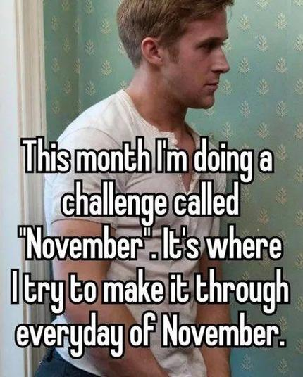 Ryan Gosling meme: This month I'm doing a challenge called "November". It's where I try to make it through everyday of November.