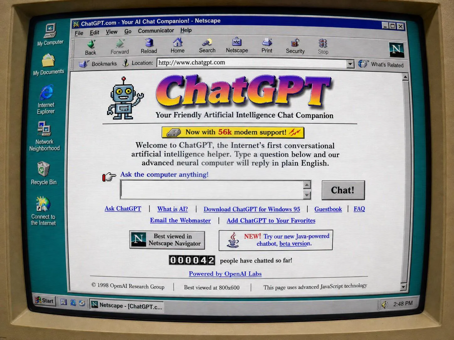 ChatGPT retro look as if it's like in the late 1990s. AI generated.