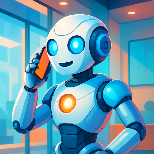 AI Illustration of a humanoid robot talking on a smart phone