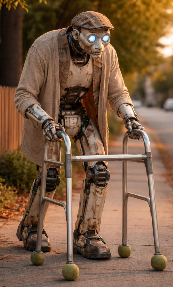 Old retired robot with walker generated by Chat GPT