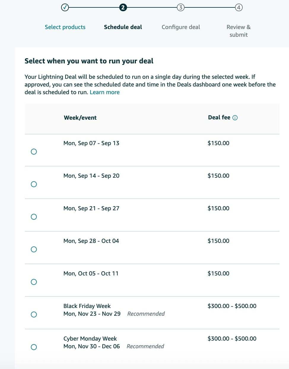 Schedule deals in your Seller Central. Step 2