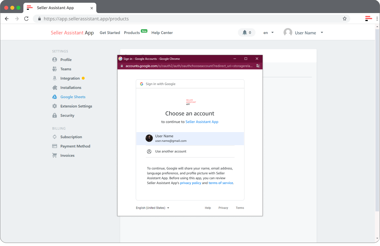 Connect Google Sheets to Seller Assistant App, step 3