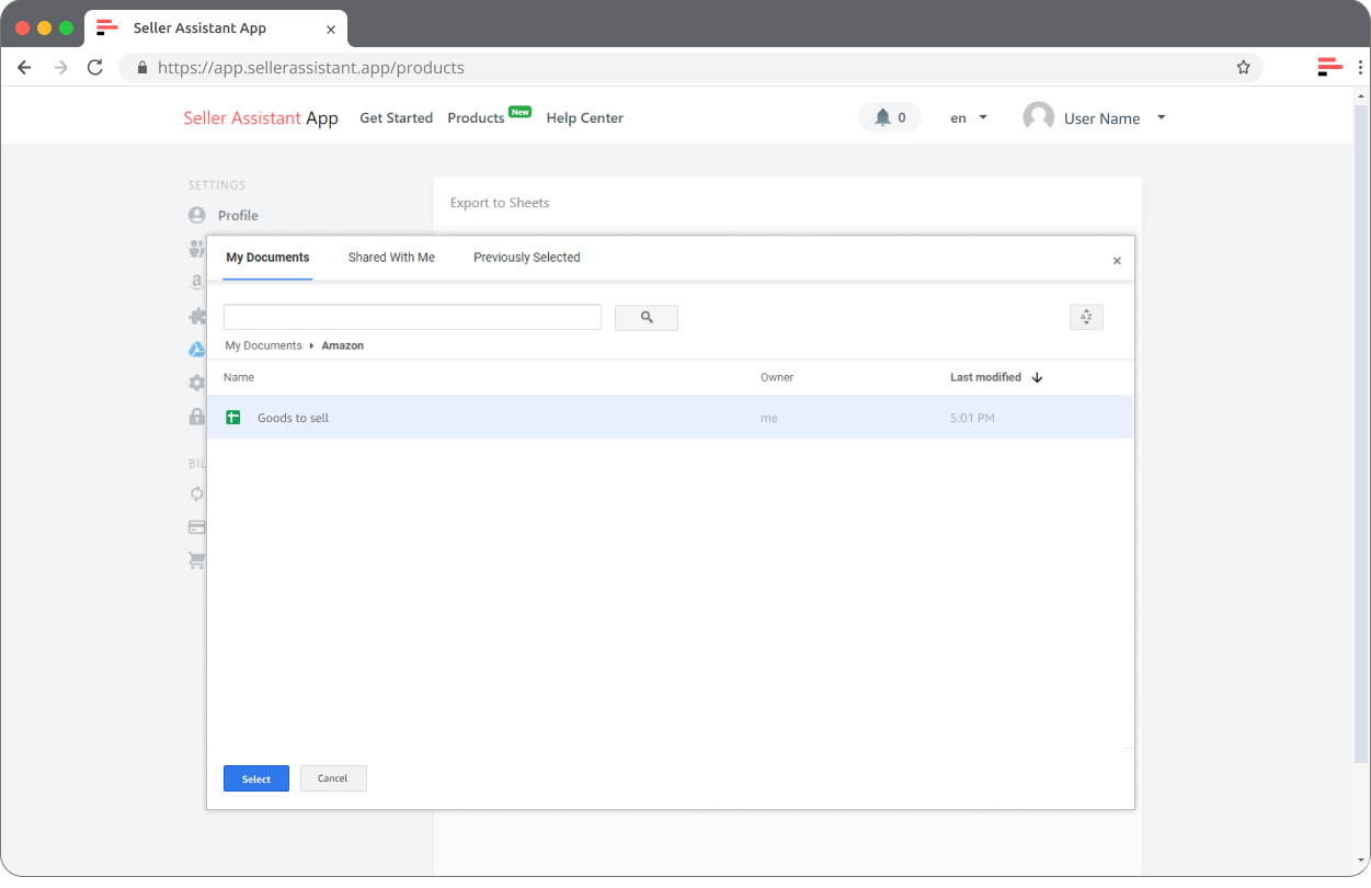Connect Google Sheets to Seller Assistant App, step 4