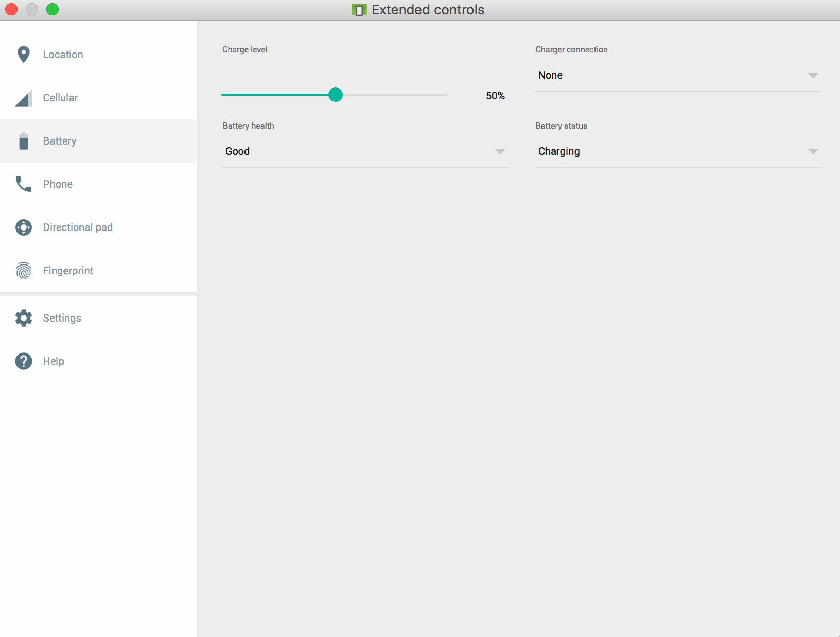 Emulator: battery status