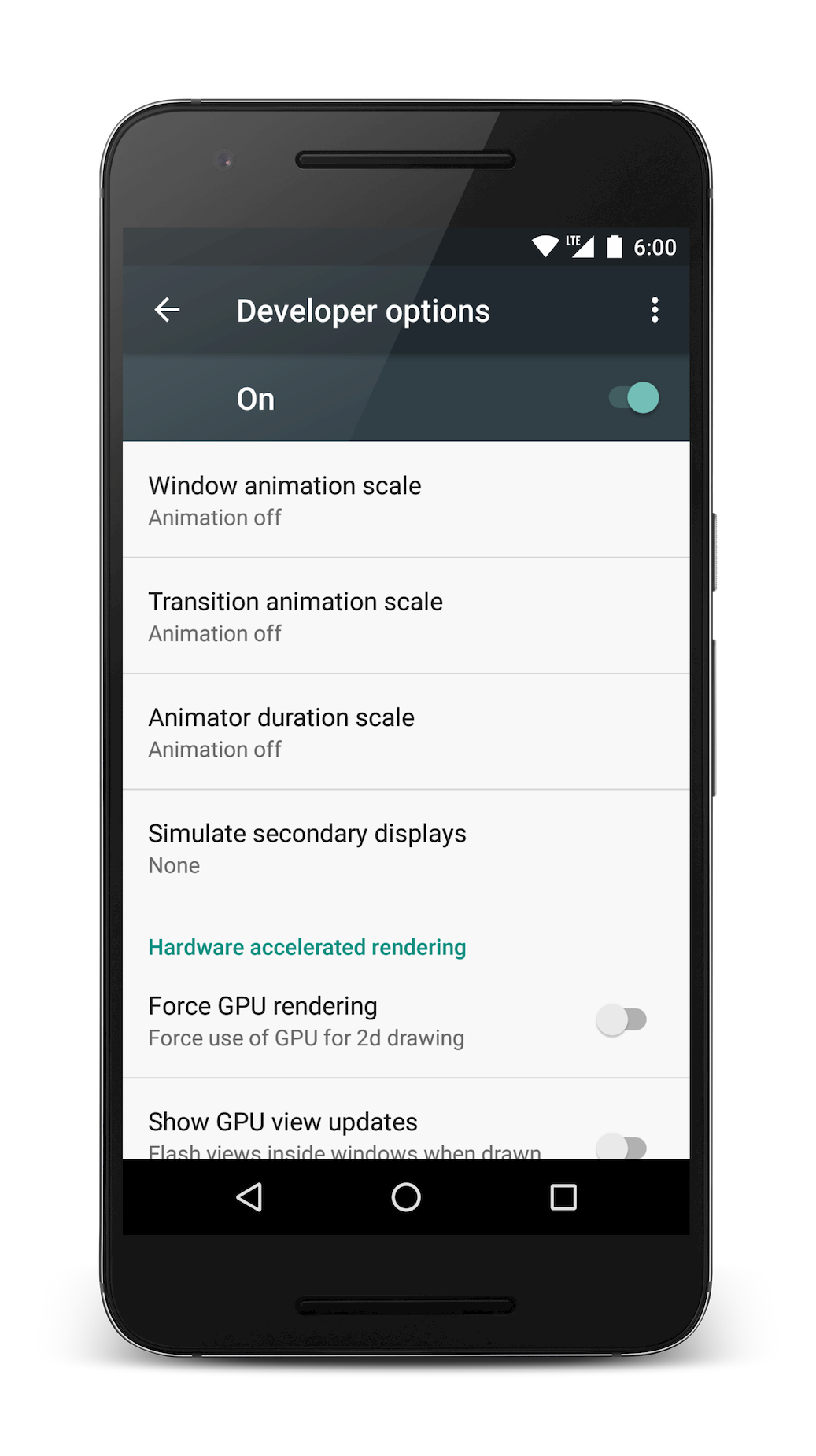 Developer options - animations