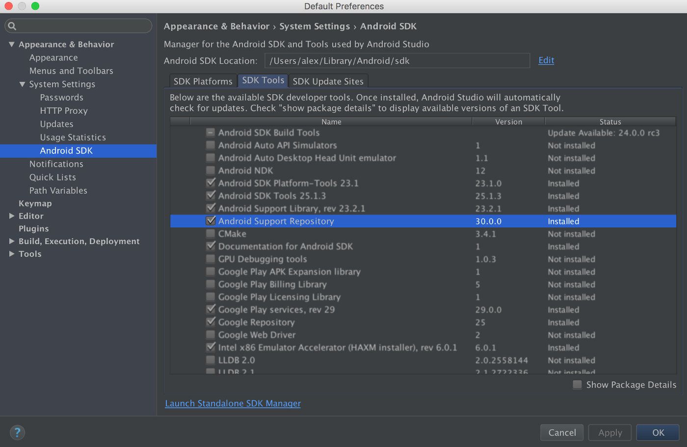 Install Android support repository