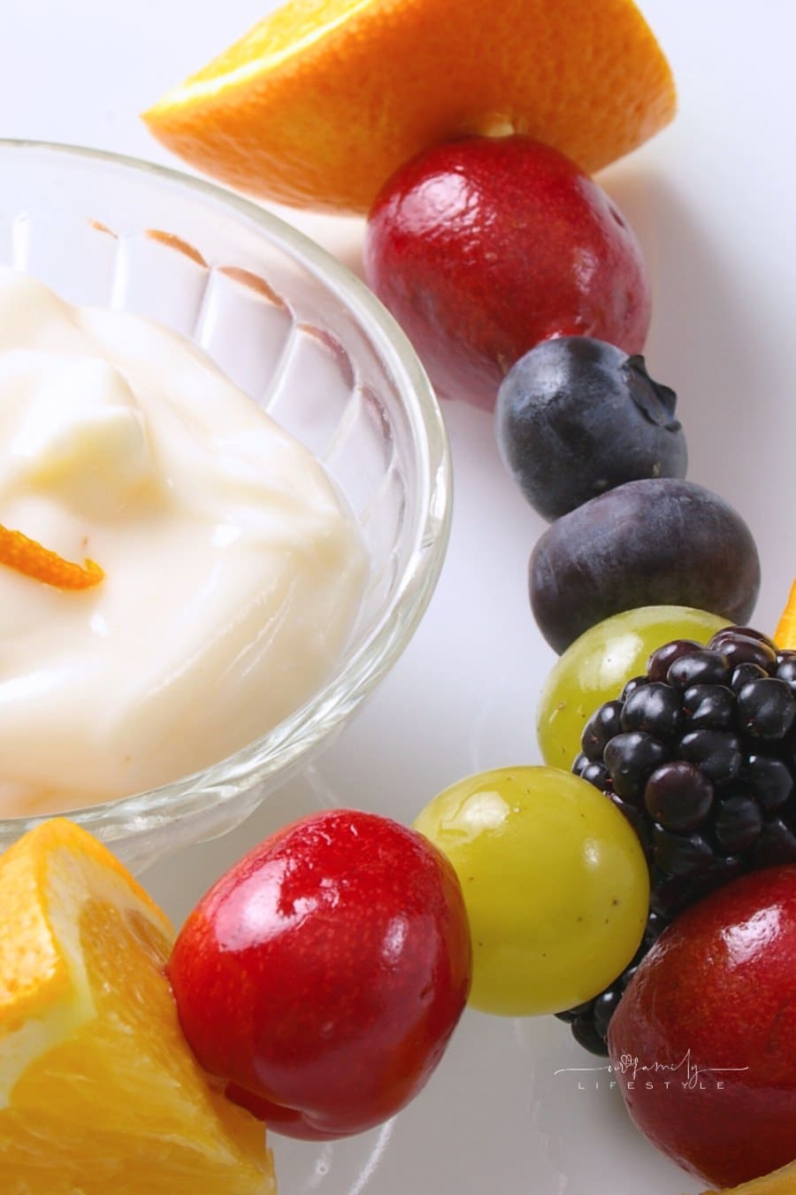 Rainbow Fruit Skewers with Honey Yogurt Dip