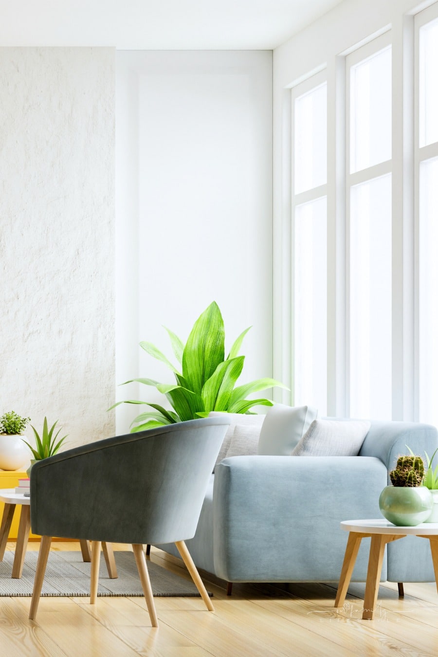 modern living room with large windows for natural lighting