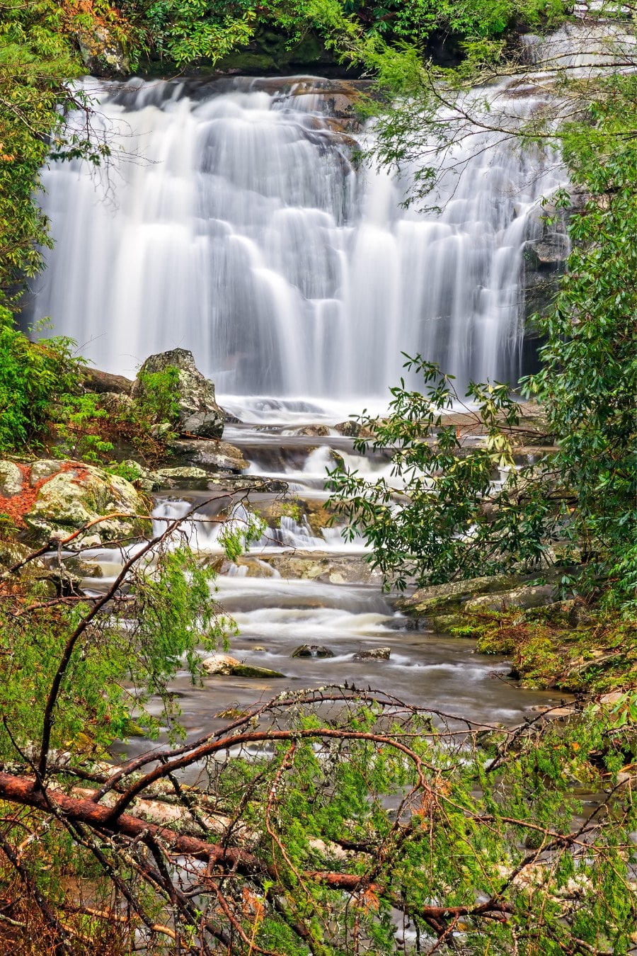 Meigs Falls flows in the beautiful landscape of Great Smoky Mountains National Park in Tennessee.